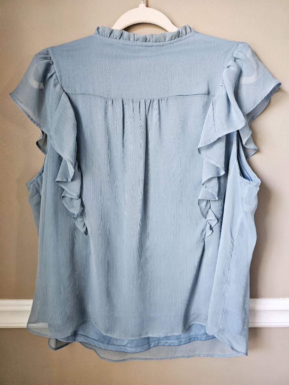 Light Blue Ruffle Cap-Sleeve Blouse - Picture 2 of 8